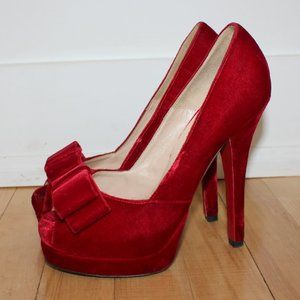 Fendi Red Velvet Open-Toe heels